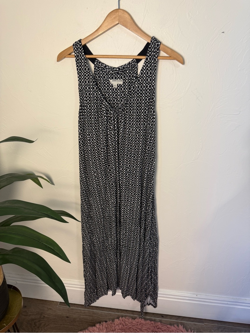 Anne Klein Black & White Geometric Print Maxi Dress Size Large